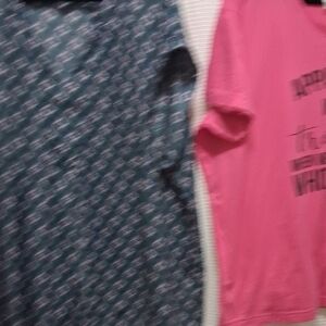 Kim Rogers Casual green Print Top.  Pink Long Sleeve Graphic Tee Sz 2X Bundle 2